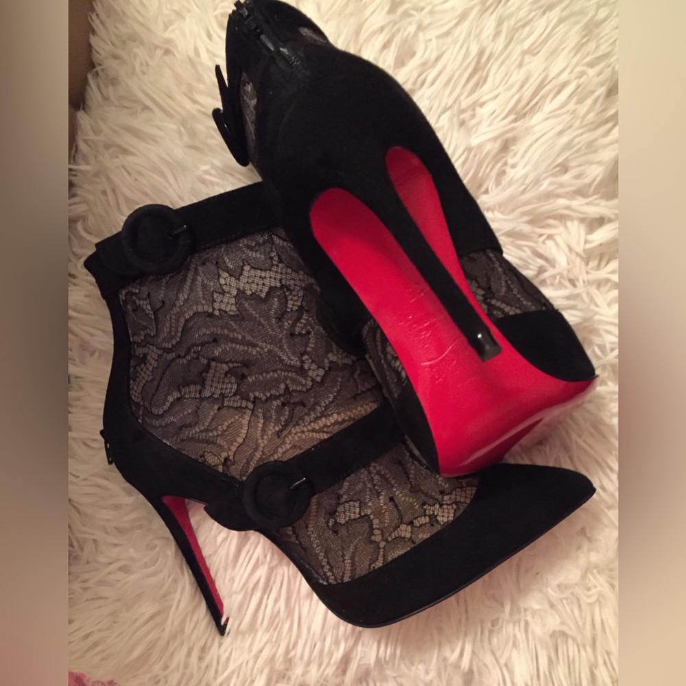 Christian Louboutin’s  Black Mesh Suede leather lace Booties 35 stunning…🔥